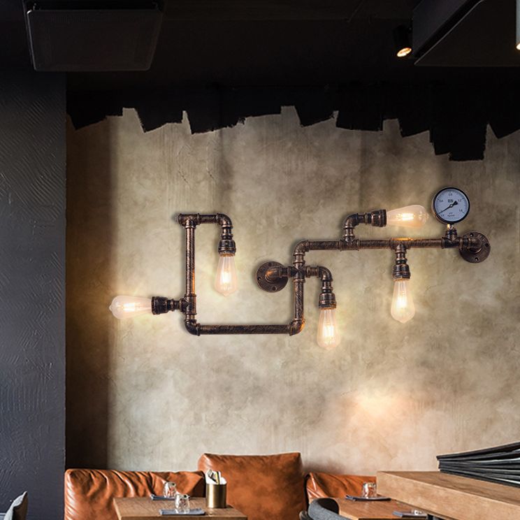 Industrial Retro Water Pipe Wall Mounted Light Fixture Metal Sconce Lights
