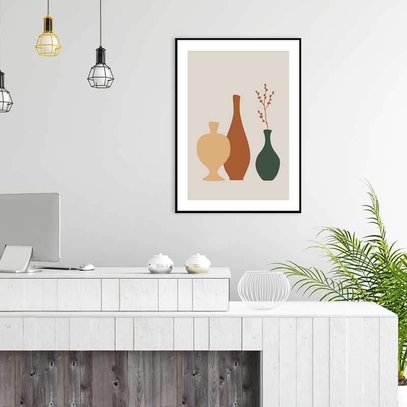Still Life Pottery Drawing Art Print Nordic Textured Canvas in Soft Color for Home