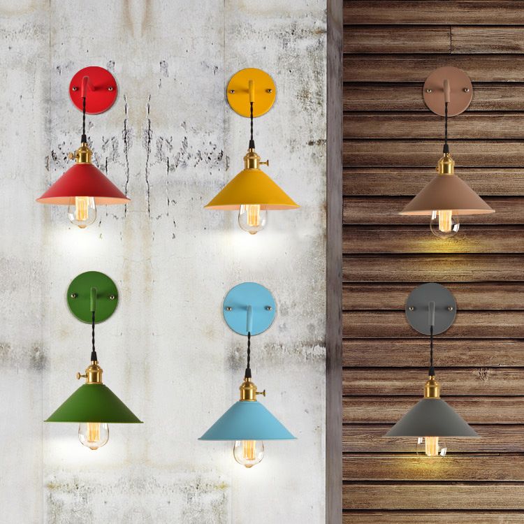 Modern Creative Hanging Wall Lamp Copper Tapered Macaroon Wall Light with Wrought Iron Shade