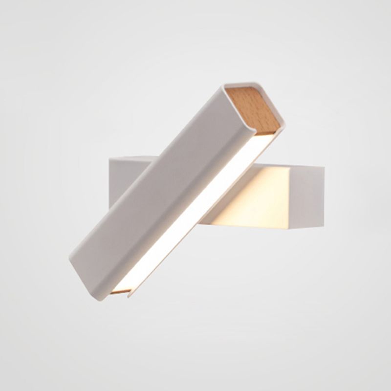 Luz de pared LED rectangular de hierro forjado en una moderna lámpara de pared giratoria de madera de estilo conciso con sombra acrílica