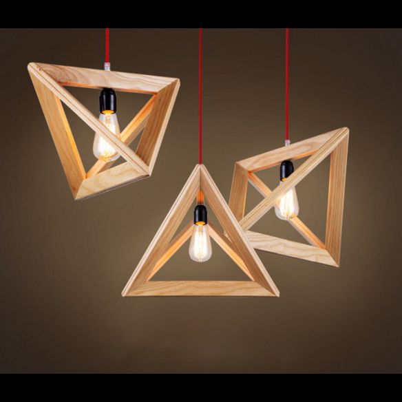 Beige houten driehoek hangende licht lichte Noordse moderne stijl 1 lichte restaurant plafond hanglamp