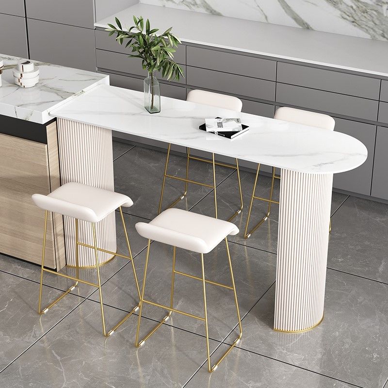 Faux Leather Bar Stool Modern Bar Height Armless Stool with Gold Base