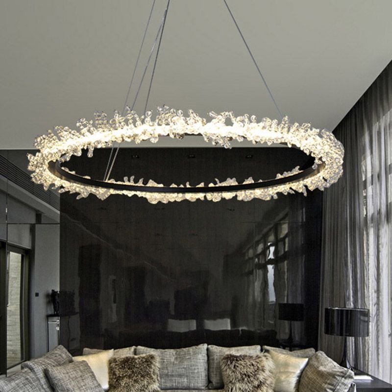 Lampadella rotonda del lampadario modernista Crystal Crystal 16 "/23.5" /31.5 "LED LED Black Apmeggio a sospensione Luce in luce calda/bianca