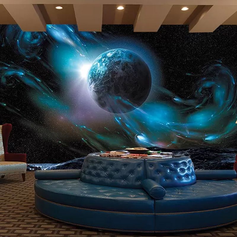 Original Outer Space Wall Art in Blue and Black Living Room Wall Mural, Personalized Size Available