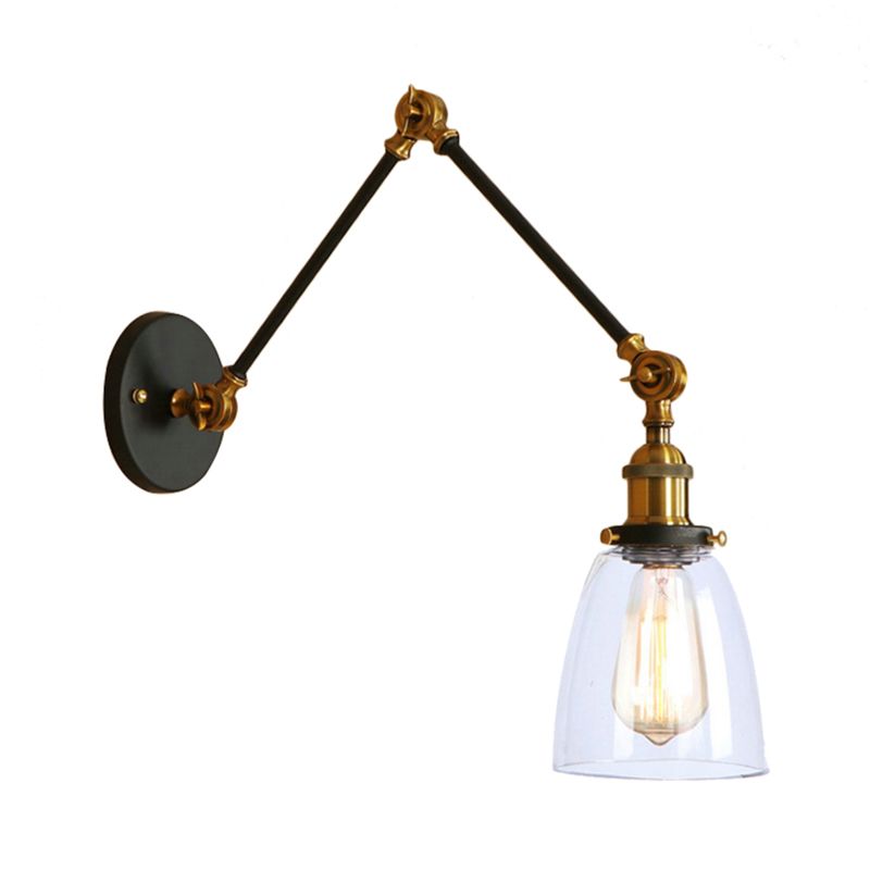 Tapered Beside Sconce Light Fixture Antique Clear Glass 1 Light Black/Silver/Brass Wall Lamp with Swing Arm