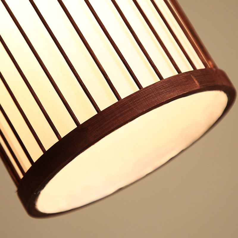 1-Light Bamboo Suspended Lighting Fixture Japanese Pendant Light Kit for Living Room