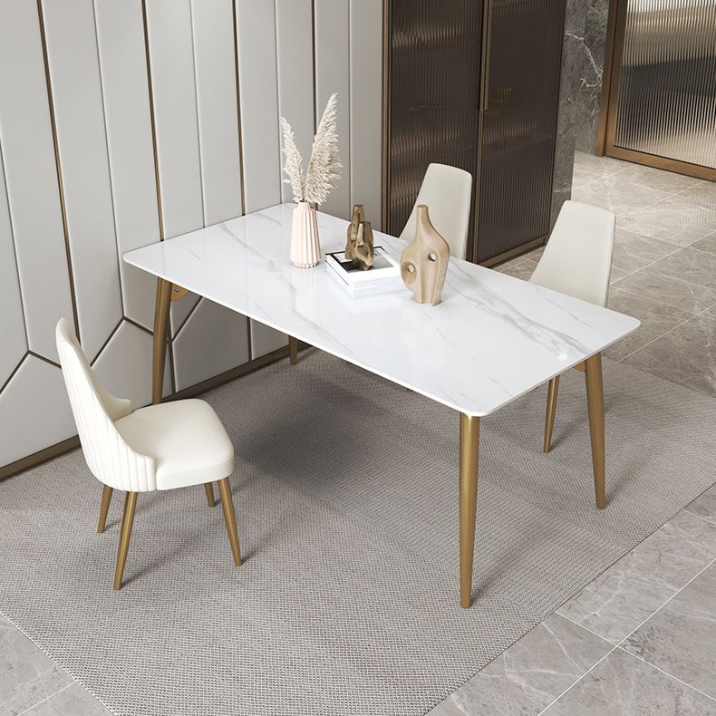 Traditional Luxury Dining Table White Sintered Stone 4 Legs Table with Gold Frame