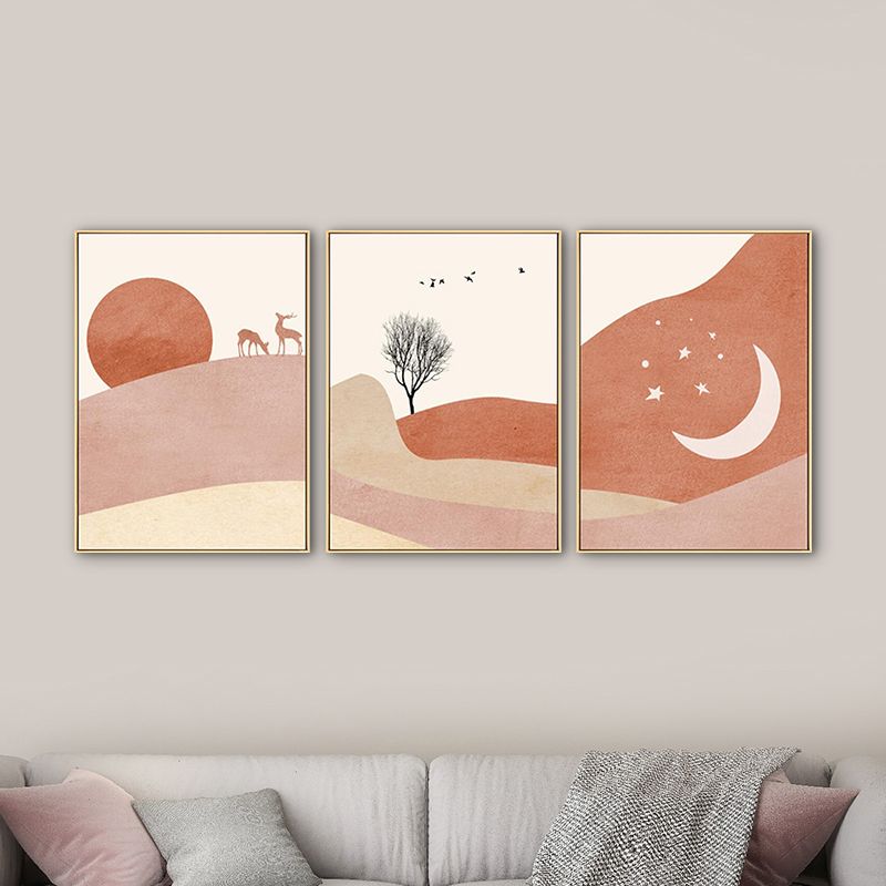 Kids Mountain Scenery Canvas Print Orange Multi-Piece Wall Art Decor for Living Room