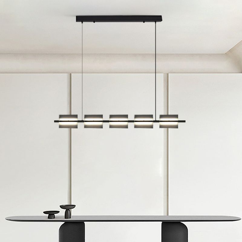 Nordic Style Metal Hanging Lamp Rectangle Shape Island Light Fixture for Bedroom