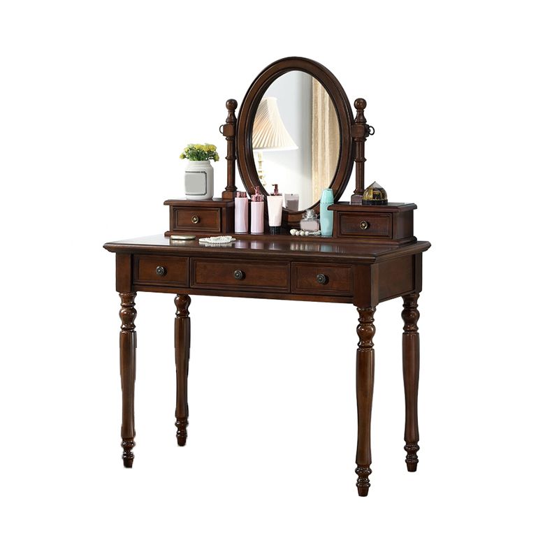 55.1"height Brown/ White Wood Makeup Vanity with Drawers and Mirror