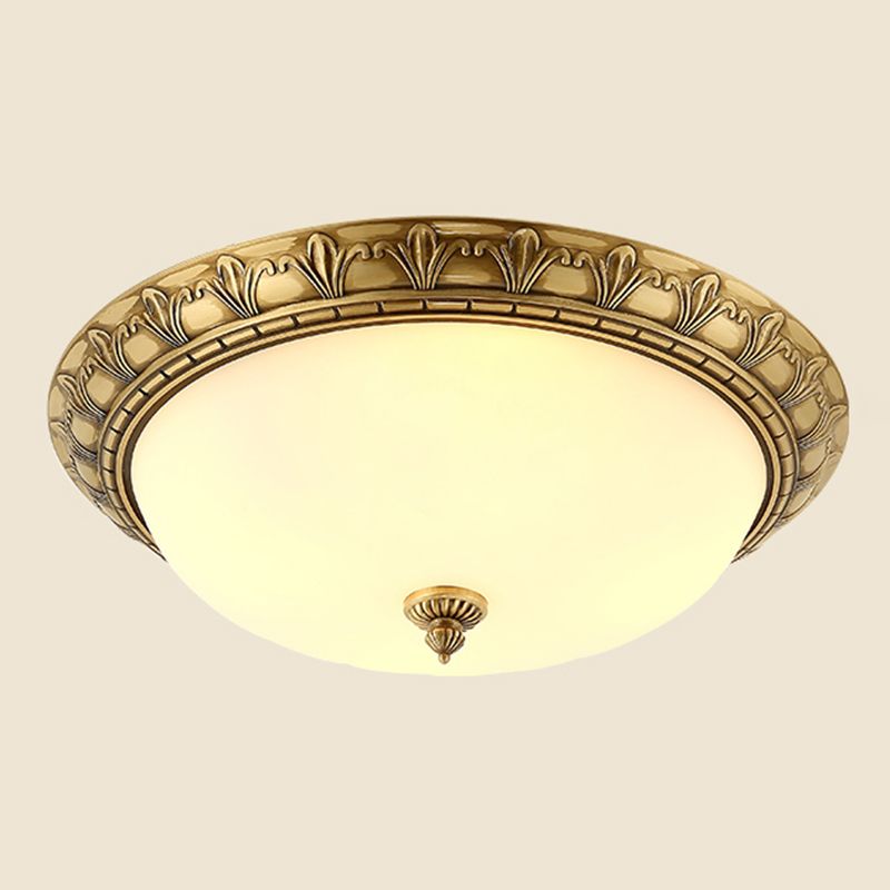 Traditional Flush Mount Light White Glass Shade Ceiling Lamp for Coffee Shop