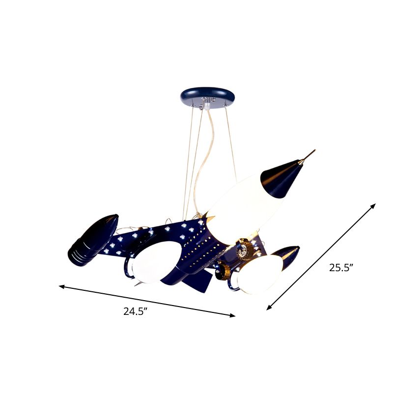 Carton de pendentif avion bleu foncé 3 têtes d'éclairage de lustre en verre opal pour la chambre des garçons