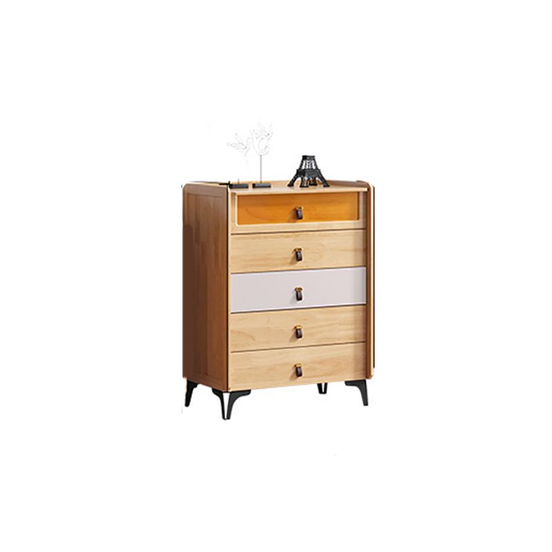 Mid-Century Modern Natural Chest with Drawers in Rubberwood and Black Legs