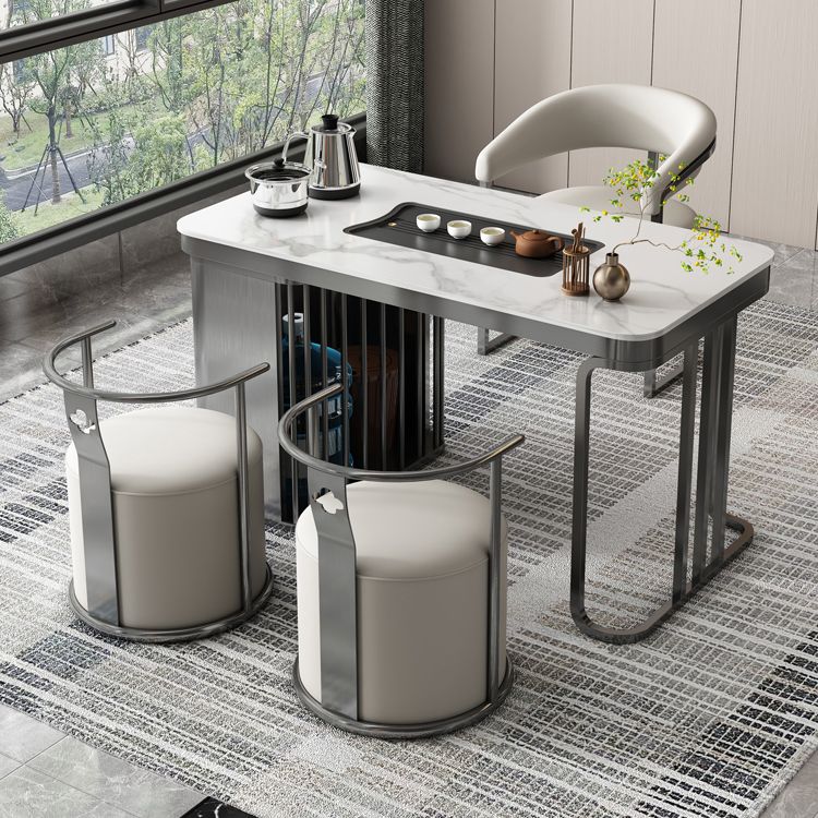Modern Backrest Armrest Cushion Chair with Metal Base for Dining Room