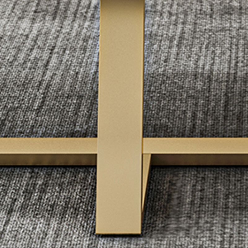 Glam Rectangle Stone Top Coffee Table with Iron Cross Legs Coffee Table