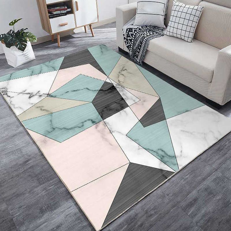 Multi Colored Bedroom Rug Modern Geometric Printing Carpet Polypropylene Washable Stain Resistant Anti-Slip Backing Rug