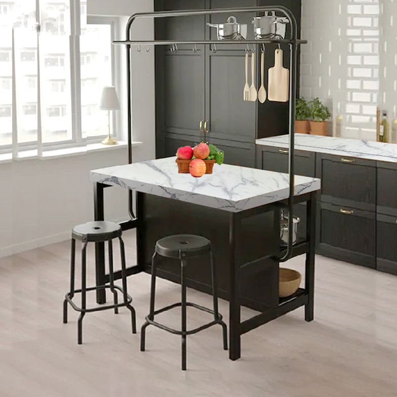 Industrial Stationary Kitchen Island table Metal Rectangular Kitchen Island table