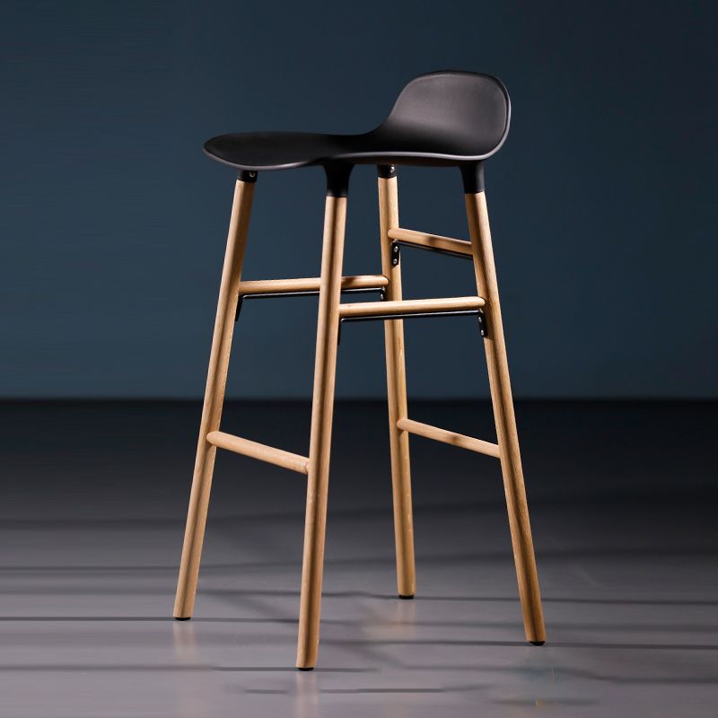 Scandinavian Solid Wood Legs Bar Stool Armless Plastic Bar Stool for Living Room