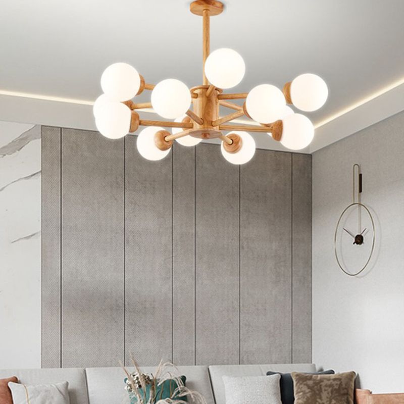 Contemporary Globe Pendant Light Fixture Wood Hanging Pendant Light for Living Room
