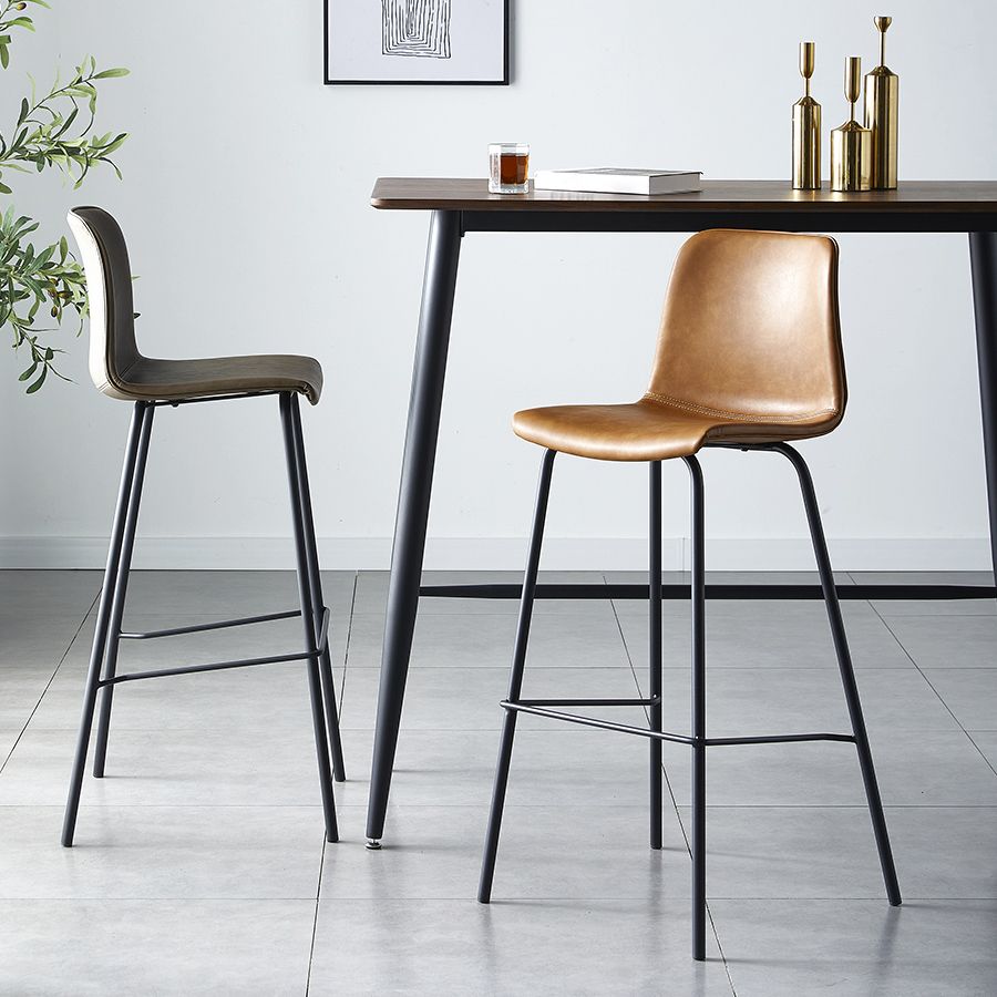 Contemporary Style Low Back Leather Bar Stool with Metal Legs