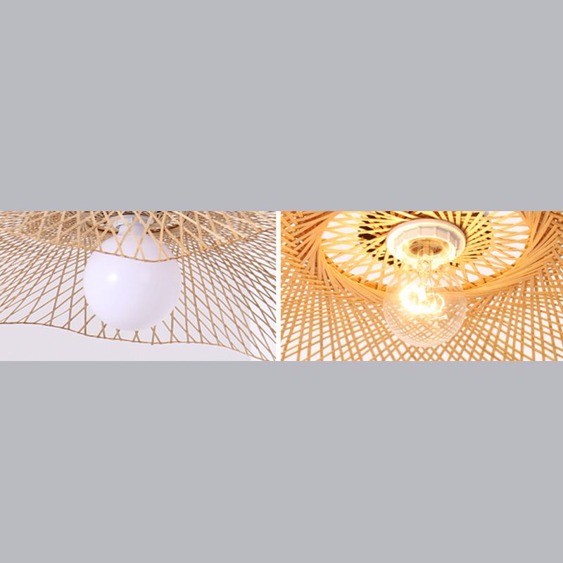 Asian Hat Shape Flush Mount Lighting Fixture 1-Light Flushmount Ceiling Lamp for Living Room