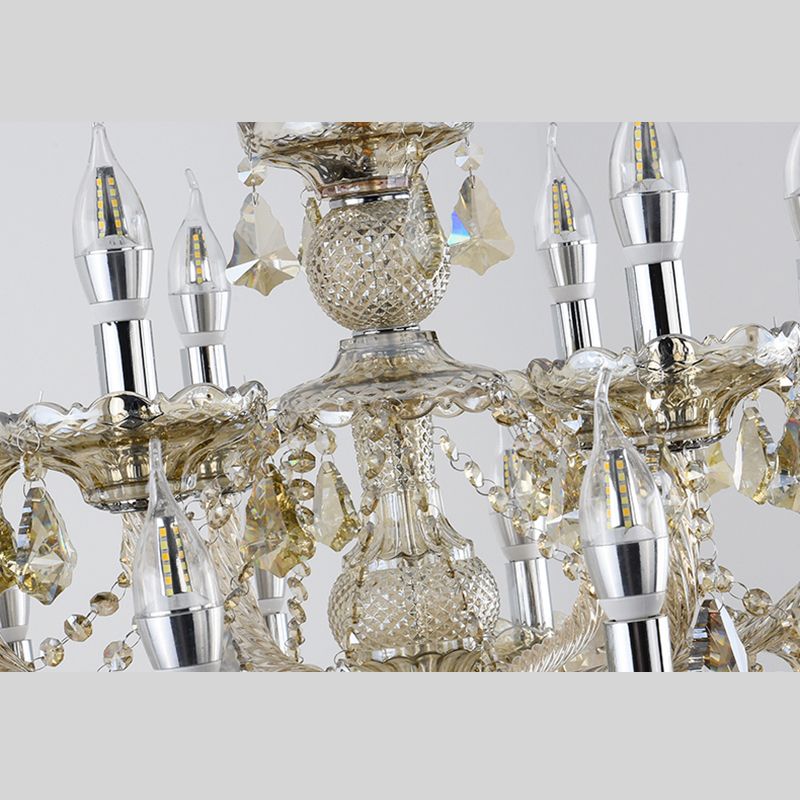 Gold Beveled K9 Crystal Suspension Lamp Candelabra Traditional Style Ceiling Lamp for Bedroom