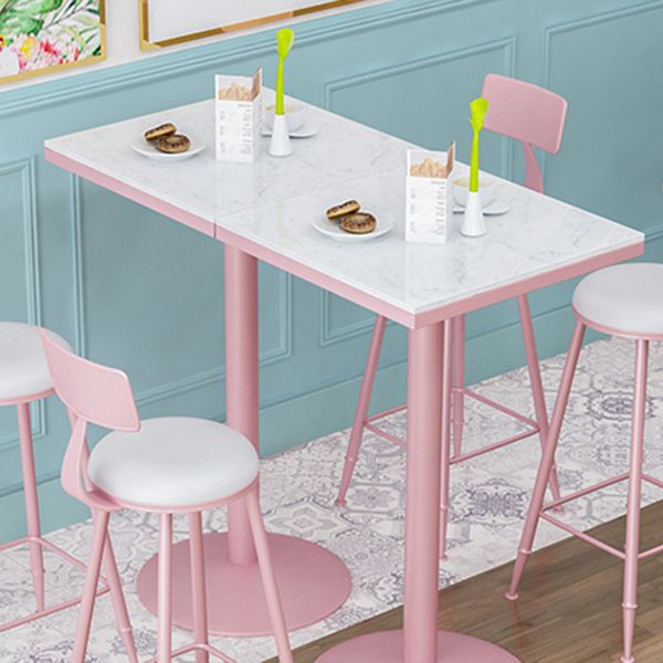 Industrial Metal Pink Bar Table Marble White 23.6"W Top Bistro Table for Cafe