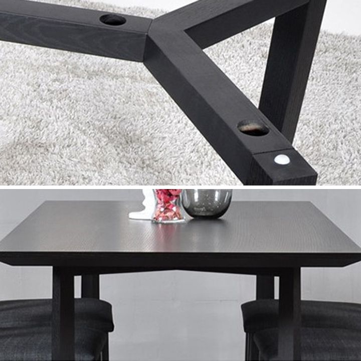 Rectangle Black Industrial Dining Table Pine Solid Wood Table with Trestle Base