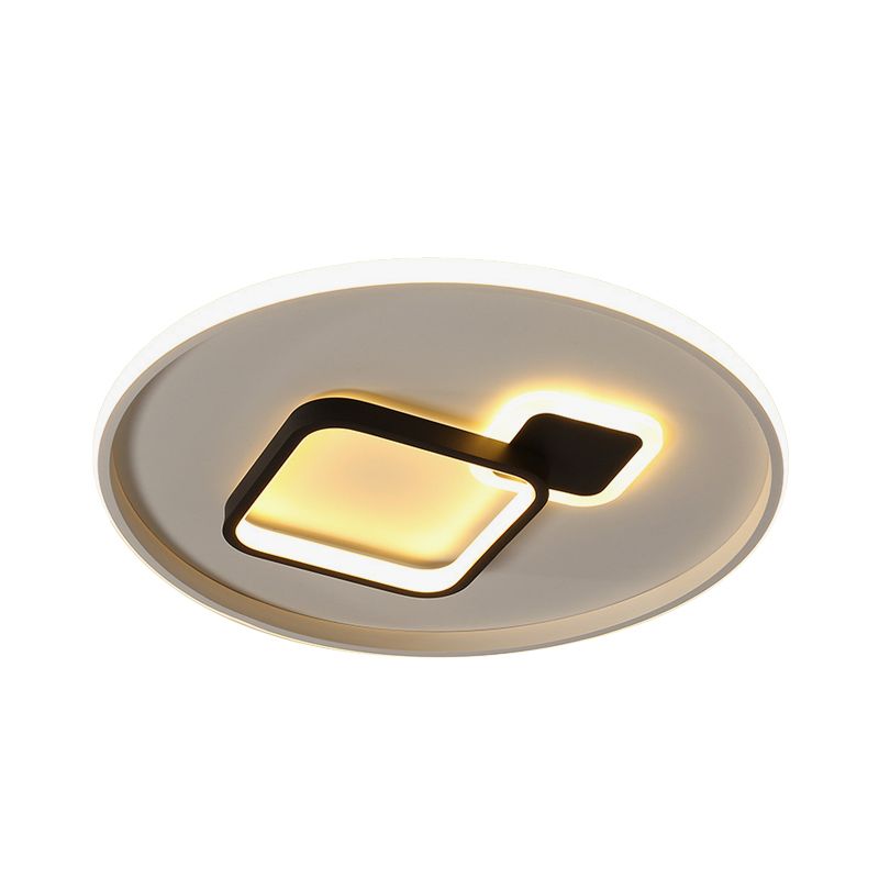 16"/19.5" W Halo and Square Flush Light Modern Acrylic Black and White LED Flush Mount in White/Warm Light