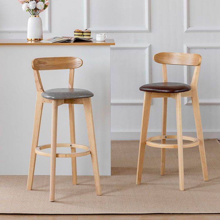 Nordic Solid Wood Bar Stools Upholstered Indoor Bar Stool with Natural Base