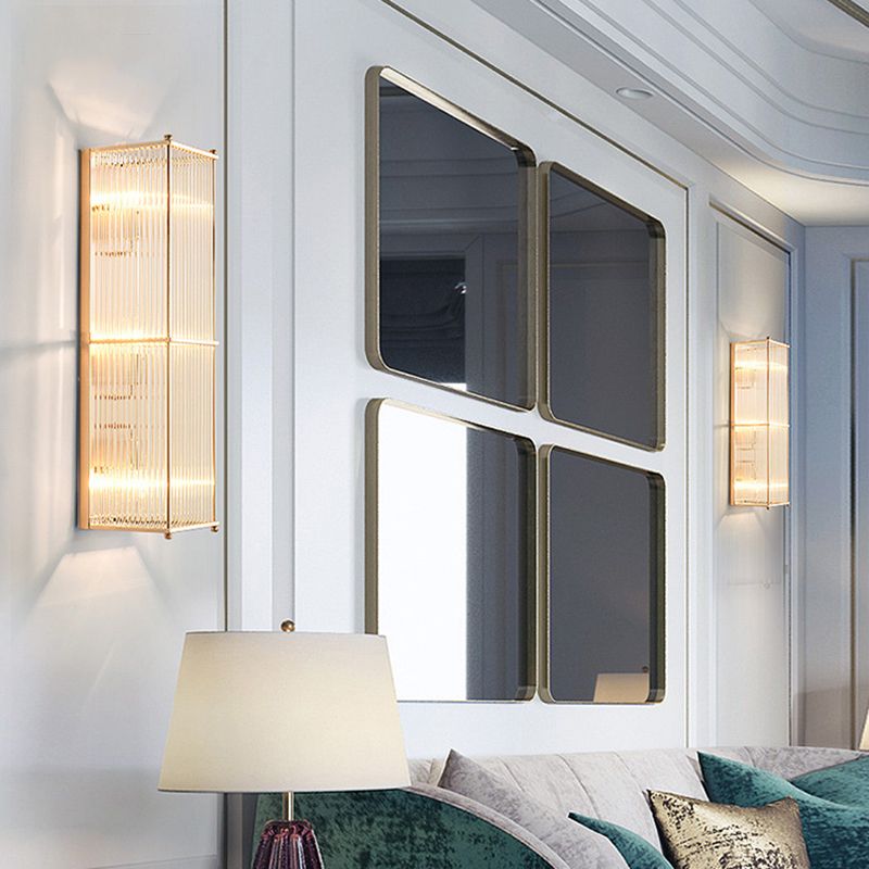 Crystal Gold Wall Light in Modern Concise Style Wrought Iron Rectangular Wall Sconce for Living Room