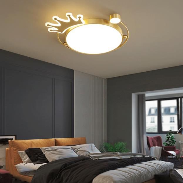Brass Crown Shaped Flush Light Cartoon Metal LED Ceiling Light for Childrens Room