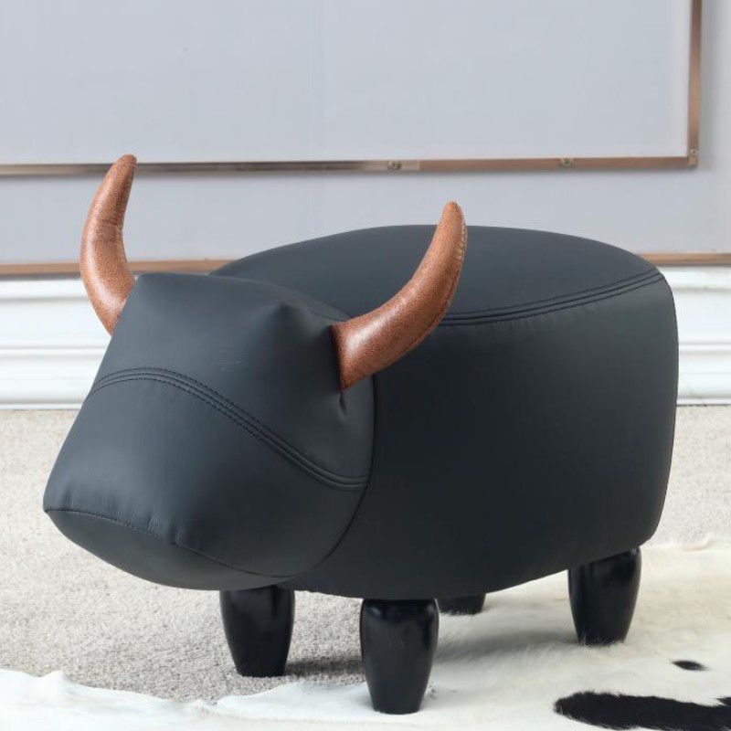 Contemporary Standard Ottoman with Upholstered Faux Leather Top Pouf