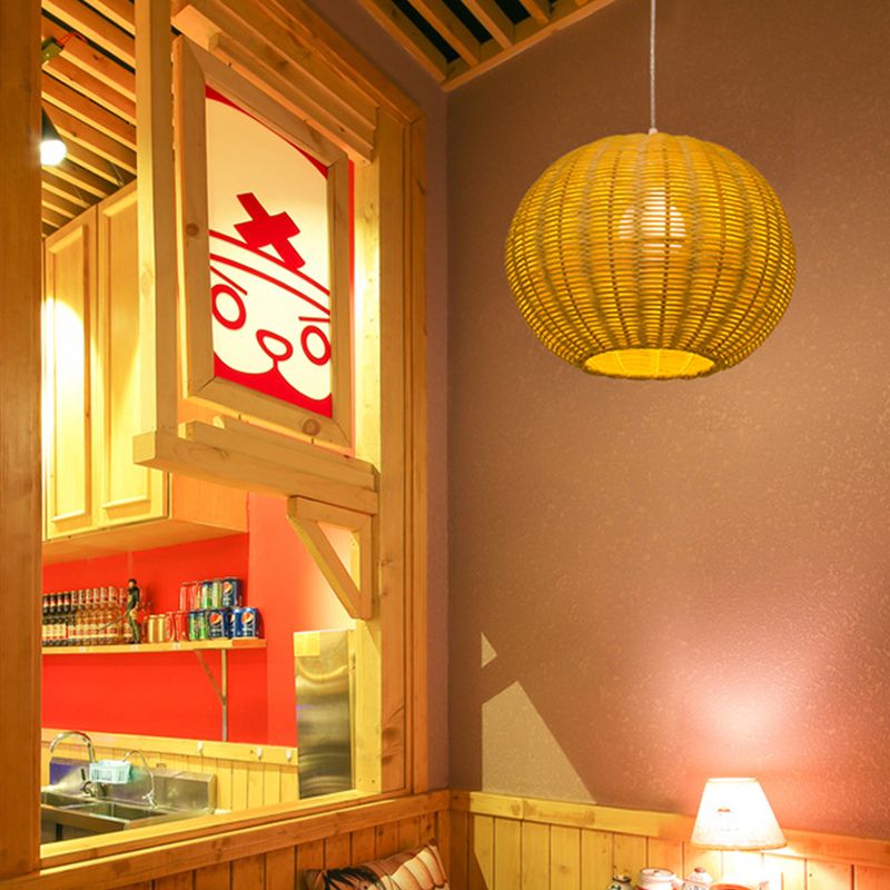 Globe Handmade Handmade Rattan Pendant lampy Asian Style 1 Light Beige Scroding Lightture pour restaurant