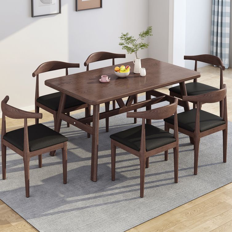 Rectangle Dining Table Trestle Base Dining Table in Walnut and Natural