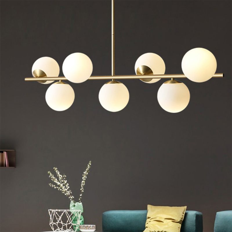 Sphere Island Lighting Contemporary White Glass 7-Light Living Room Pendant Lamp in Brass