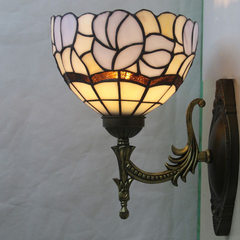 Blue Domed Wall Light Sconce Baroque 1-Light Stained Glass Floral Patterned Wall Lighting Ideas