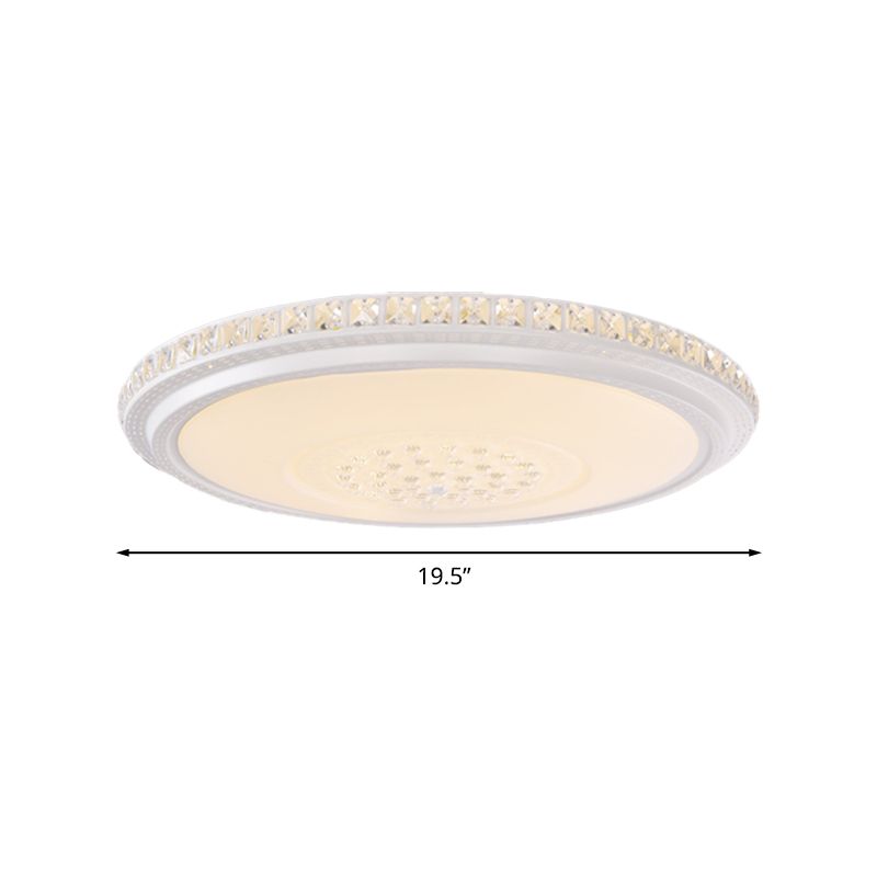 Plafonnier LED circulaire moderne en acrylique de 12/16/19,5 pouces de diamètre, luminaire monté au plafond pour salon, blanc avec détails en cristal, lumière chaude/blanche