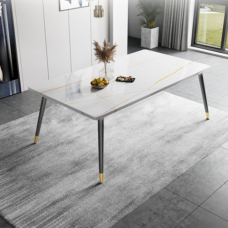 Minimalist Sintered Stone White Dining Set Standard Rectangle Shape Dining Set for Kitchen
