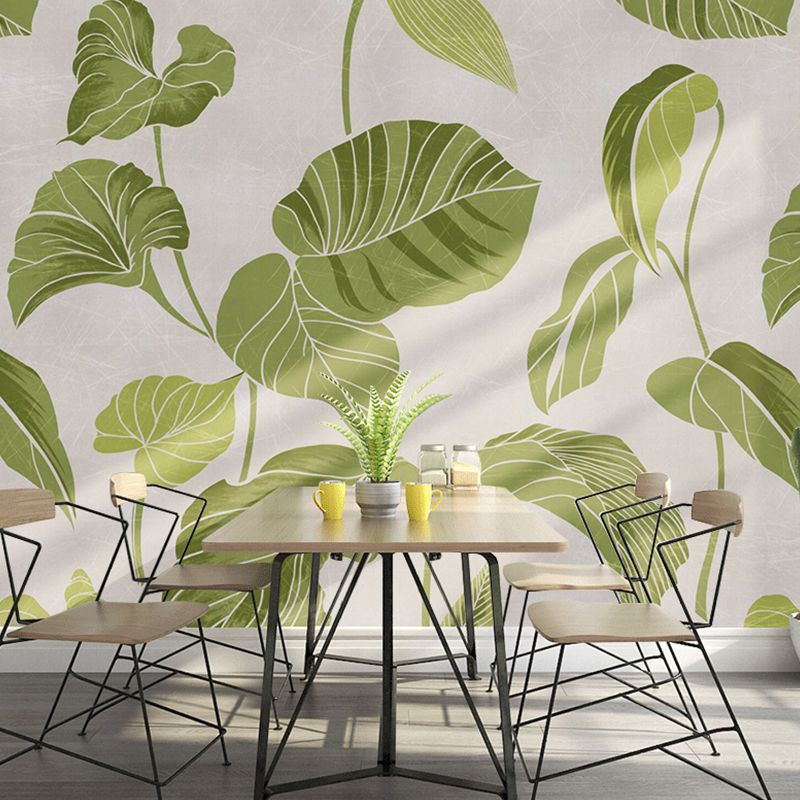 Luxurious Leaf Mural Wallpaper Pastel Green Fresh Wall Covering for Home Decoration
