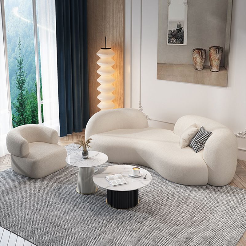 Modern Camel Back Sofa 27.56"High Round Arm Sofa for Apartment, White