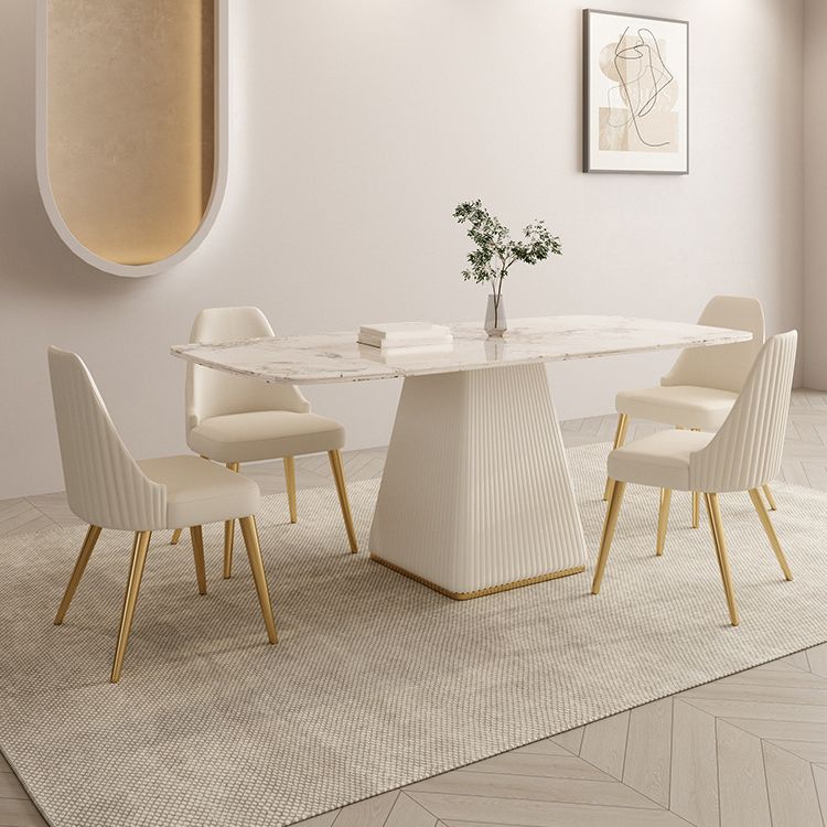 Glam Sintered Stone Dining Set Rectangle 1/4/5/7 Pieces Dining Set with Pedestal Base