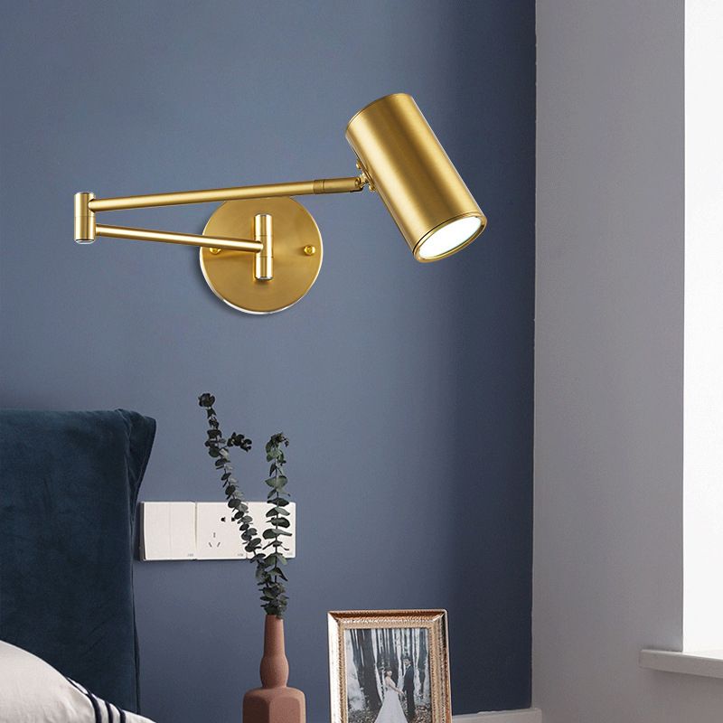 Cylinder Wall Light Minimalist Metallic Single-Bulb Bedside Adjustable Wall Lighting Fixture