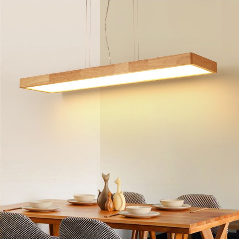 Modern Rectangle Pendant Lighting Fixture Wood Pendant Light