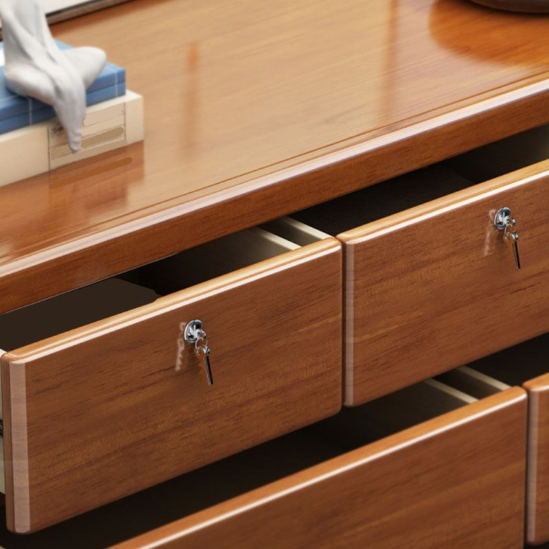 Contemporary Rubber Wood Storage Chest Home Brown Chest with Drawers