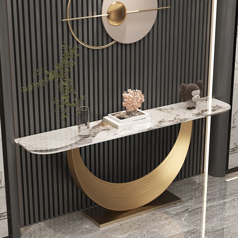 Glam Stone Console Table 16" W Half Moon Stain Resistant Accent Table for Hall