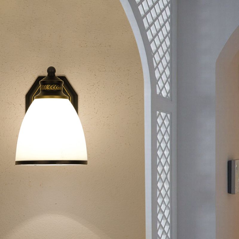 Bell Shape Living Room Wall Light Classic Cream Glass Black Wall Lighting Fixture