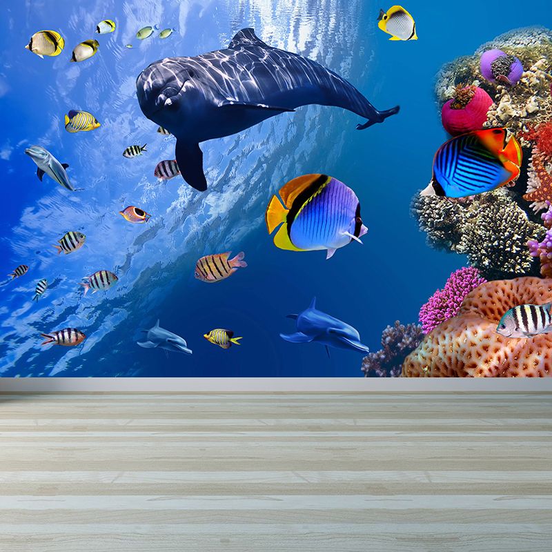 Tropical Ocean Animals Wall Mural Blue Water-Proof Wall Decor for House Interior