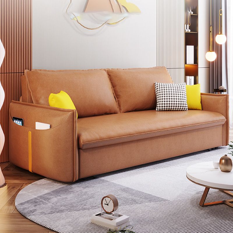 31" Wide Scandinavian Sleeper Sofa Futon Orange Faux Leather Sleeper Sofa