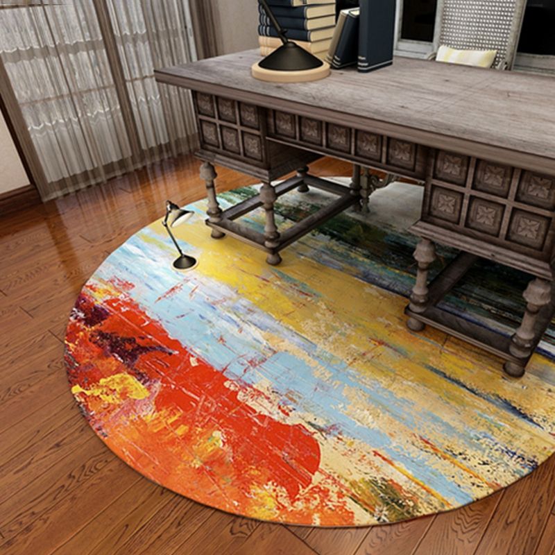 Round Color Mixed Home Decoration Carpet Modern Ink Traces Area Rug Polyester with Easy Care Rug